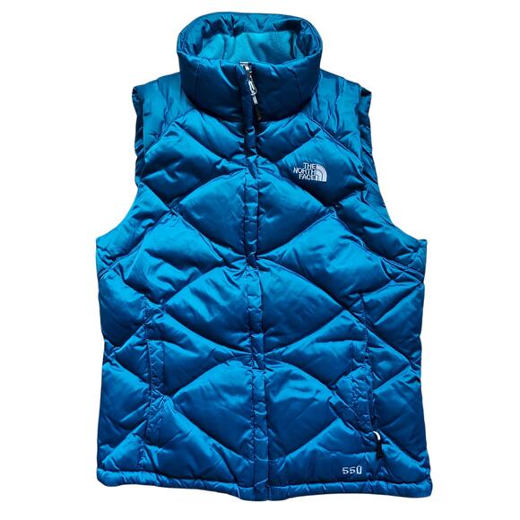 THE NORTH FACE 550 Goose Down Quilted Puffer Vest Blue Full Zip Women's Size SM - Picture 7 of 7